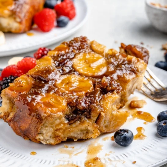 Приготовления Перевернутые бананы Foster French Toast Bake фото рецепта Фото рецепт Перевернутые бананы Foster French Toast Bake как приготовить
